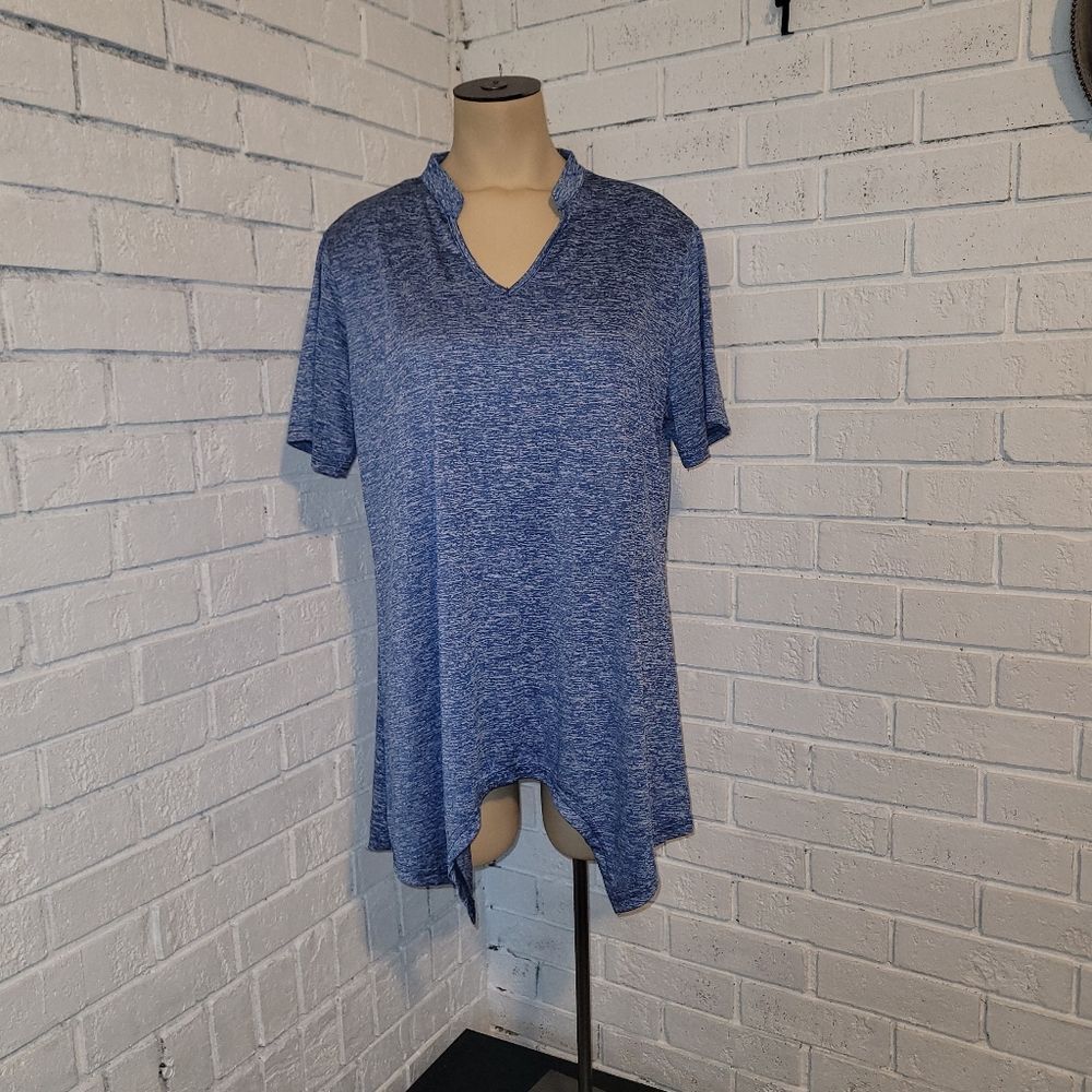 Blue and White V-Neck Tunic Top Size Large